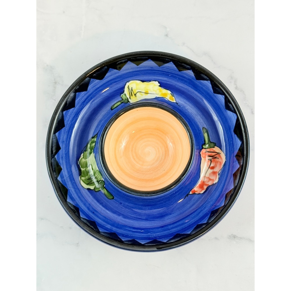 VTG Royal Norfolk Blue Orange Hot Pepper Mini Chip and Dip Bowl 6in